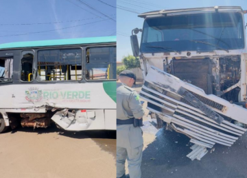 Acidente entre ônibus e carreta deixa quatro feridos no setor Pauzanes, em Rio Verde