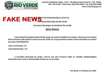 Boletim Fake News circula nas redes de Rio Verde