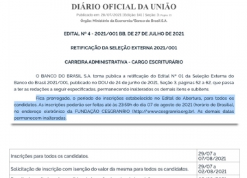 Inscrições para concurso do Banco do Brasil com 4.480 vagas que terminariam hoje foram prorrogadas