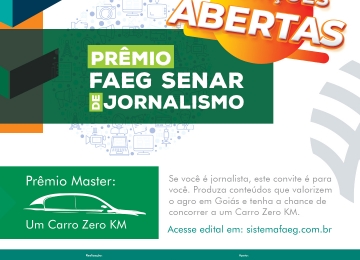 Inscrições para o Prêmio Faeg/Senar de Jornalismo terminam em 30 setembro