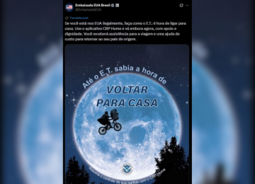 Com imagem de E.T., embaixada dos EUA orienta imigrantes ilegais a deixarem o país