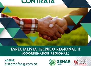 Senar Goiás contrata especialista técnico regional II