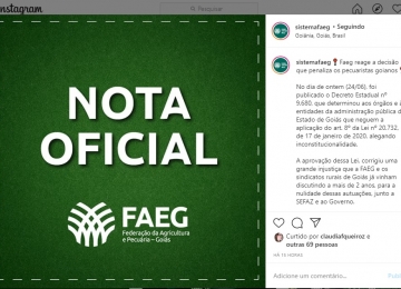 Faeg reage a decisão que penaliza os pecuaristas goianos