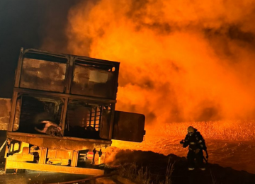 Bombeiros salvam parte de carga viva durante incêndio em caminhão na BR-060, em Rio Verde