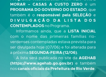 Prefeitura de Rio Verde emite nota sobre programa Para ter onde Morar