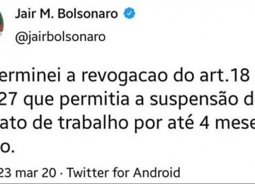 Bolsonaro volta atrás e revoga suspensão de contratos de trabalho por 4 meses sem salário