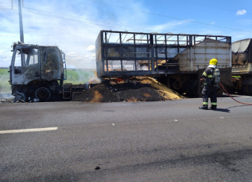 Incêndio em carreta carregada de soja interdita BR-060 próximo a Santo Antônio da Barra