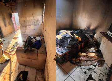 Morador sofre queimaduras e casa pega fogo após explosão de fogareiro no Bairro Nilson Veloso