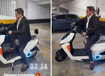 Esposa mostra moto elétrica que Leonardo ganhou de presente e momento viraliza
