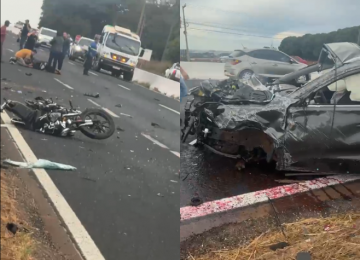 Mulher morre após grave acidente entre carro e moto na BR-452, em Rio Verde
