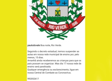 Prefeitura de Rio Verde paralisa aulas 