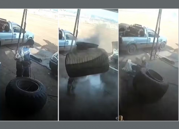 Explosão de pneu assusta borracheiro que sai ileso, em Porteirão