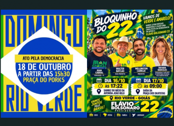 Rio Verde terá manifestações de direita e esquerda entre sexta-feira (16) e domingo (18)
