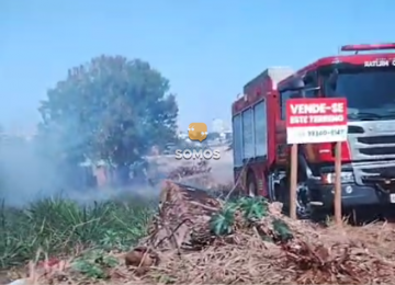 Bombeiros controlam focos de incêndio em lote baldio na Vila Santa Bárbara, em Rio Verde