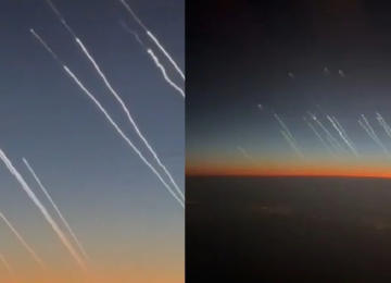 Mísseis são flagrados de avião comercial durante ataque do Irã contra Israel