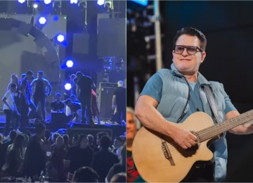 Marrone cai do palco durante show em Goiânia e leva pontos na testa