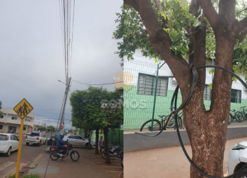 Pais reclamam de fios soltos em porta de escola em Rio Verde 