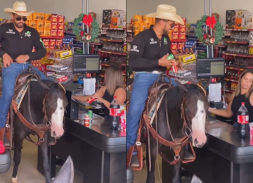 Estudante de veterinária vai ao supermercado montado em cavalo