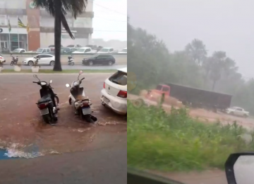 Chuva forte alaga ruas de Rio Verde e deixa asfalto danificado; Motoristas enfrentam trânsito difícil