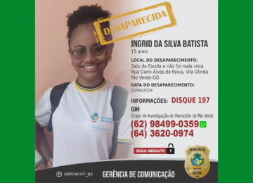 Adolescente desaparece ao sair da escola, em Rio Verde