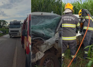 Bombeiros resgatam vítima presa às ferragens após colisão na BR-452