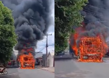 Ônibus pega fogo na Vila Borges em Rio Verde-GO