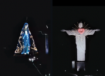  Imagem de Nossa Senhora Aparecida é formada por drones no Cristo Redentor em homenagem as mães