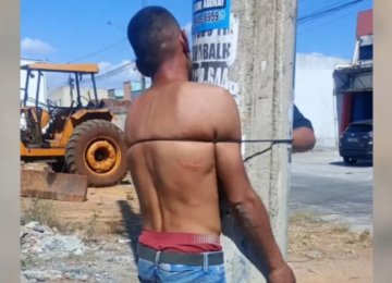 Suspeito de furtar celulares é amarrado a poste por moradores em Aparecida de Goiânia