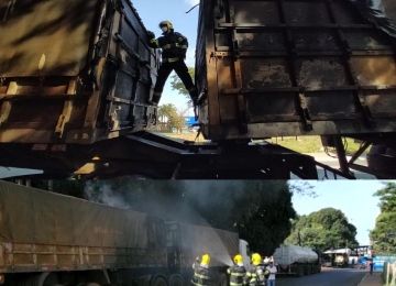 Corpo de Bombeiros de Rio Verde combatem incêndio em um caminhão na Vila Maria 