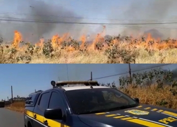 PRF e Corpo de Bombeiros combatem incêndios na BR 060