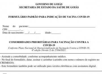 Modelo de Laudo médico estadual será aceito para vacinação em Rio Verde