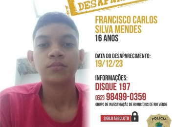 Polícia Civil divulga imagem de garoto desaparecido em Rio Verde