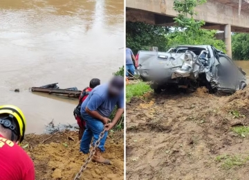 Pai e filho morrem após caminhonete bater na ponte e cair no Rio dos Bois, em Pontalina