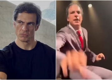 Mateus Solano dá tapa em celular de fã que filmava peça de teatro