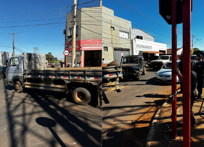 Caminhão fica parado na via após colisão na Rua 16, em Rio Verde