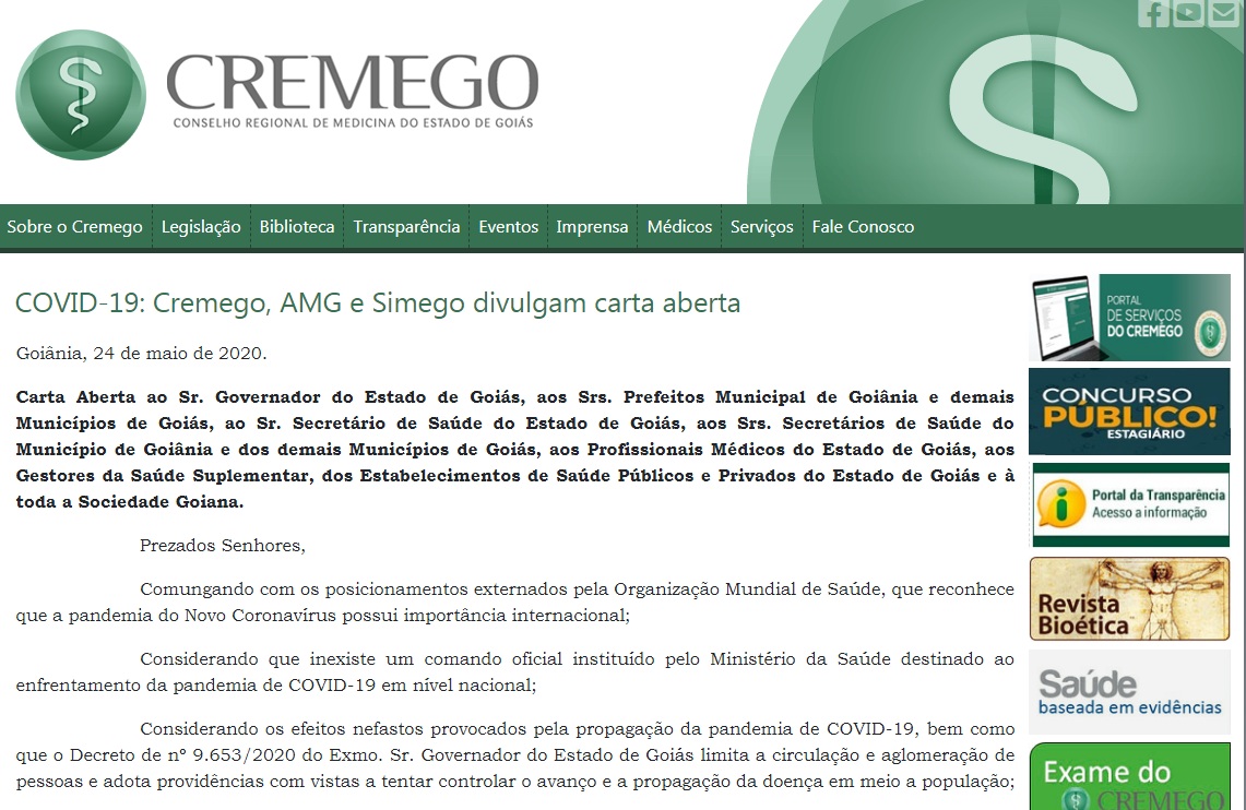 Cremego, AMG e Simego divulgam carta aberta pedindo providência contra coronavírus