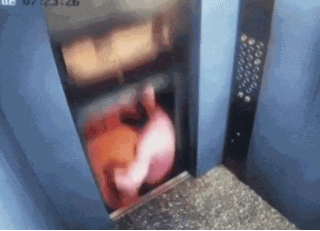 Homem escapa por pouco de ser esmagado ao sair de elevador na Índia