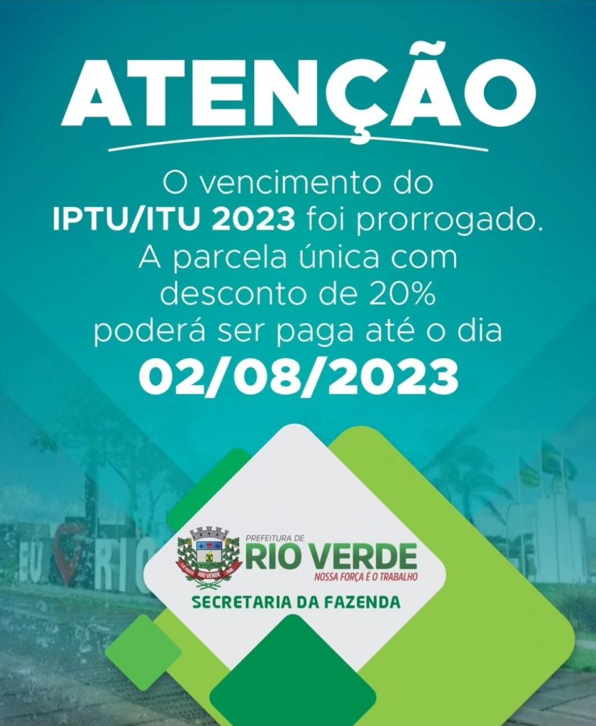 IPTU e ITU prorrogados até 02 de Agosto de 2023