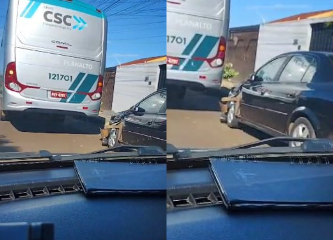 Colisão entre carro e ônibus é registrada no Jardim Mondale, em Rio Verde.