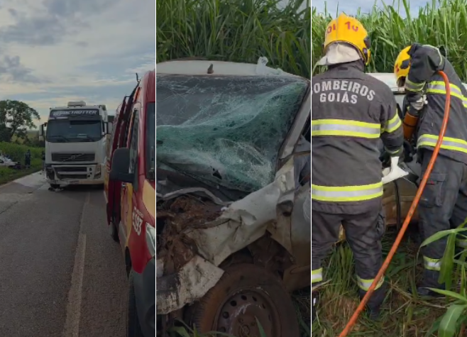 Bombeiros resgatam vítima presa às ferragens após colisão na BR-452