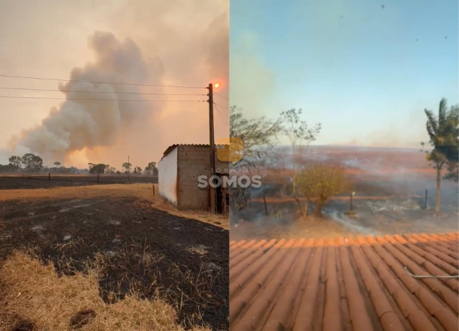 Morador mostra a destruição causada pelo fogo em propriedade na zona rural de Rio Verde