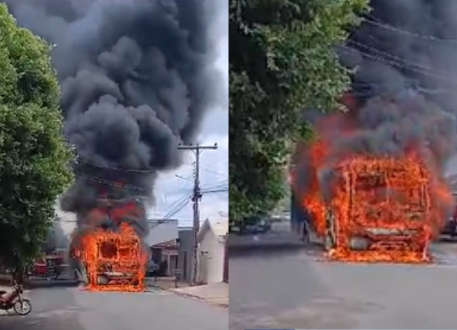 Ônibus pega fogo na Vila Borges em Rio Verde-GO