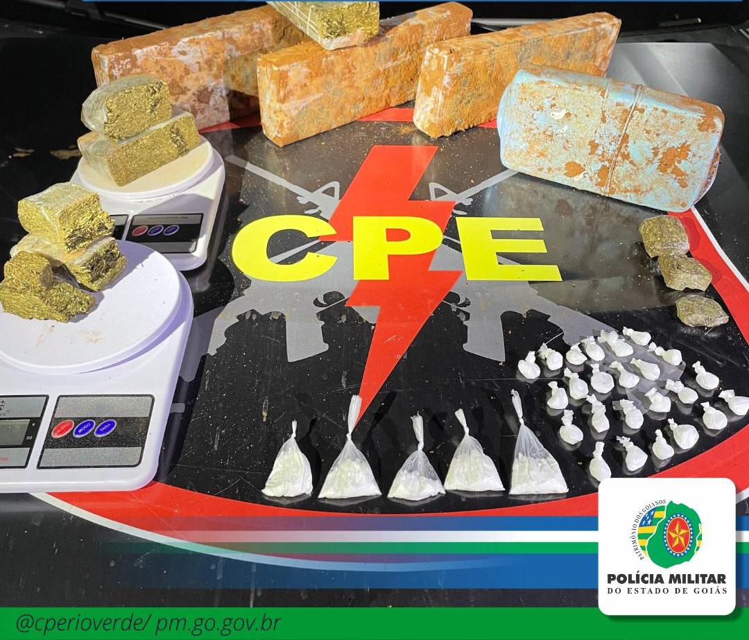 CPE prende dupla de traficantes com porções de crack, cocaína e maconha em Rio Verde