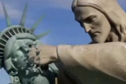 Cristo Redentor derrota Estátua da Liberdade em vídeo criado por IA da Embaixada do Irã