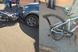 Motociclista sem CNH perde controle e atinge ciclista no Bairro Arco-Iris em Rio Verde