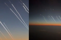 Mísseis são flagrados de avião comercial durante ataque do Irã contra Israel