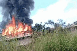 Incêndio destrói nove carros elétricos e híbridos na BR-364, em Mineiros