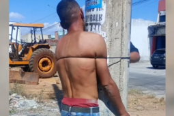 Suspeito de furtar celulares é amarrado a poste por moradores em Aparecida de Goiânia