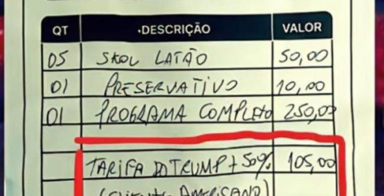 Recibo de 'cabaré' com taxa anti-Trump viraliza nas redes