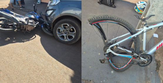 Motociclista sem CNH perde controle e atinge ciclista no Bairro Arco-Iris em Rio Verde